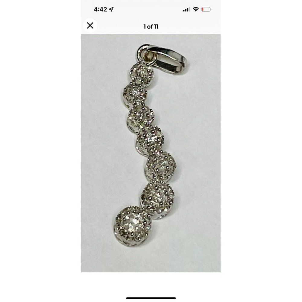 JWBR 10K White Gold Diamond Pave Halo Drop Wedding Anniversary Pendant